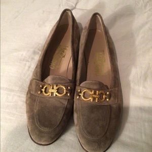 Salvador’s Ferragamo suede loafer